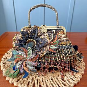 Chicos  Embellished Floral Clutch /Handbag Beads, Sequins, Feathers Vintage